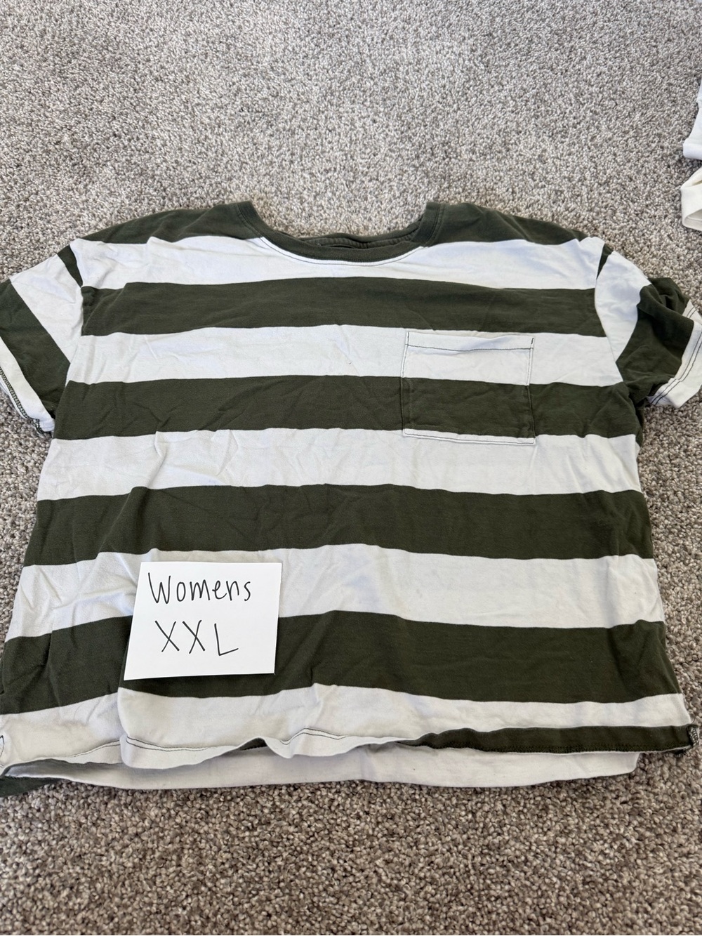 Striped Short-Sleeve Pocket Tee - Olive & White